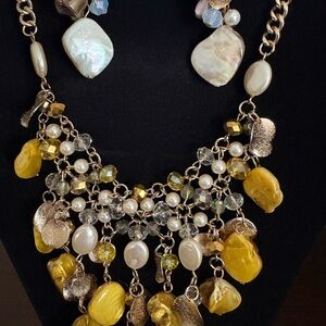 Elegant Gold and Yellow Statement Necklace and Earrings Set